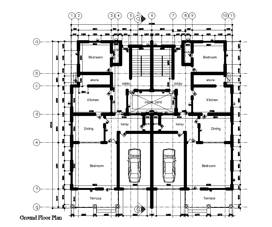 22x22m ground floor house plan is given in this Autocad drawing file.Download now.