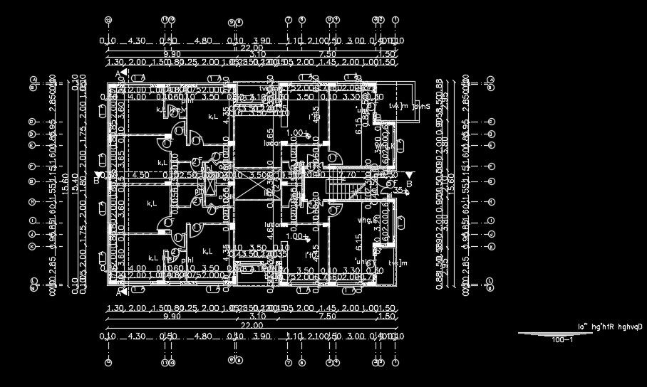 22x22m house plan of the column location details