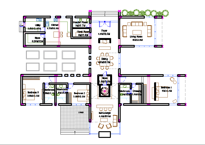 22x24 Meter 3 Bhk House Plan AutoCAD File