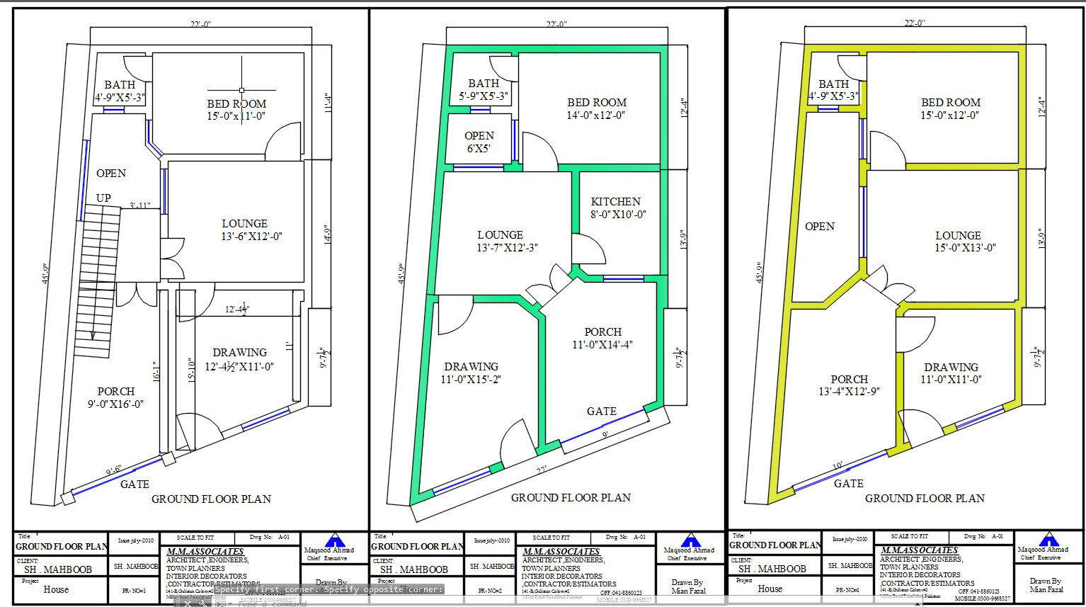 AutoCAD DWG Layout for 22x49.5 Residential Ground Floor Design