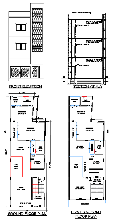 22×67 Multi-Storey Residential Floor Plan in DWG CAD File