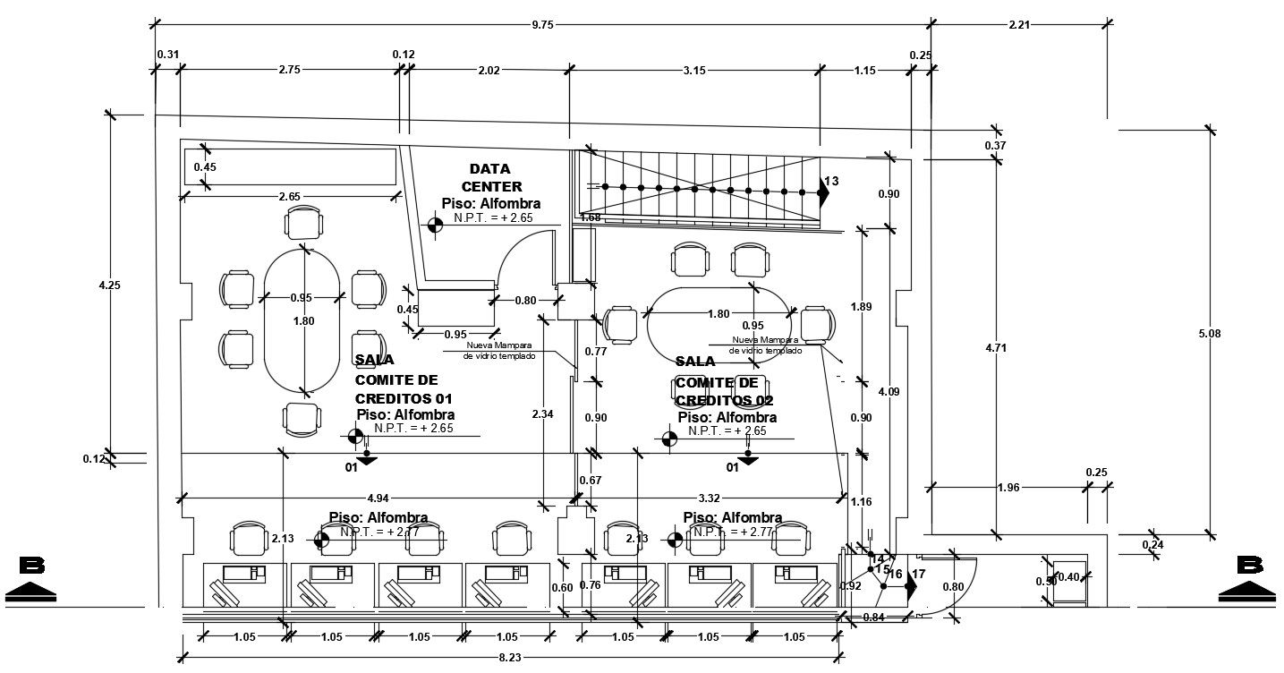 22x7m office first floor plan is given in this Autocad drawing file. Download the Aotocad model.