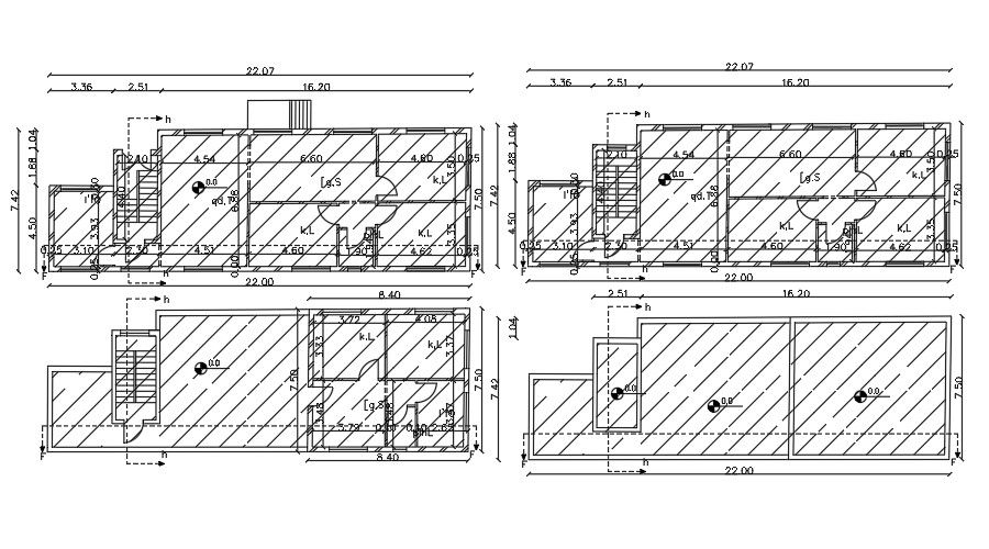 22x8m house plan AutoCAD drawing