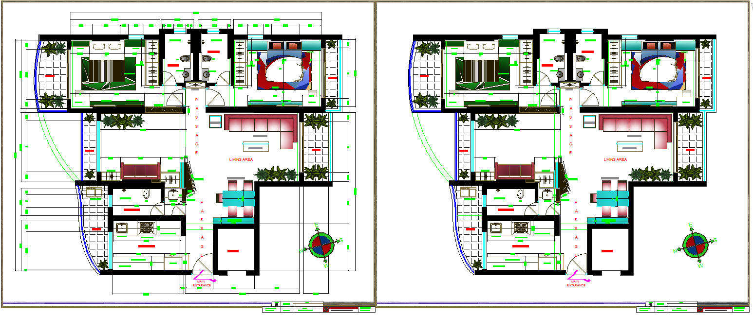 3 BHK Apartment AutoCAD DWG with Furniture Layout and Sea View Design