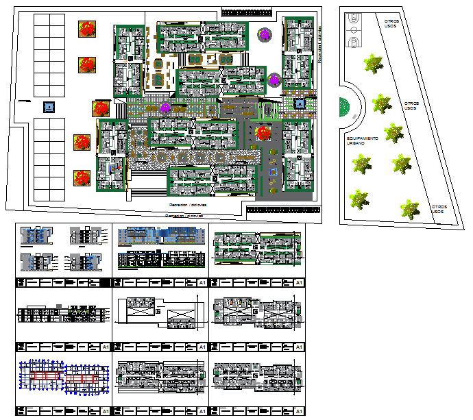 Modern Residential Apartment Layout Plan with Parking and Garden