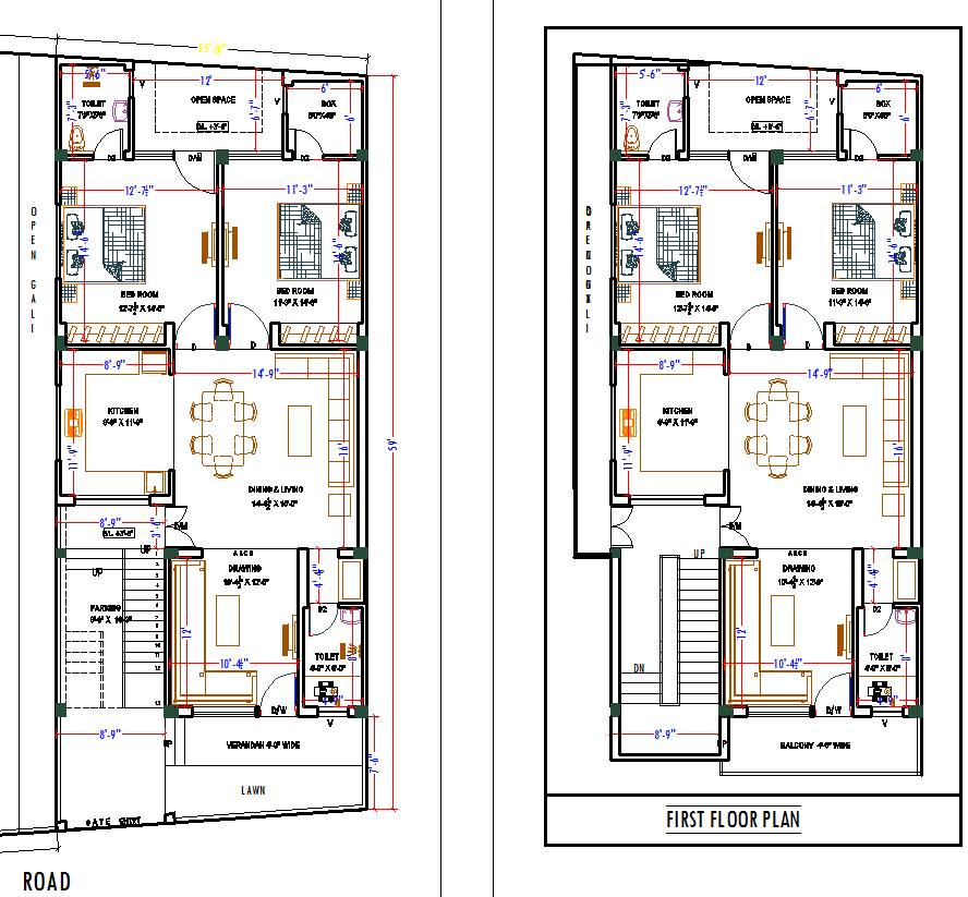 Bungalow Design DWG Drawing for Residential and Architectural Layout