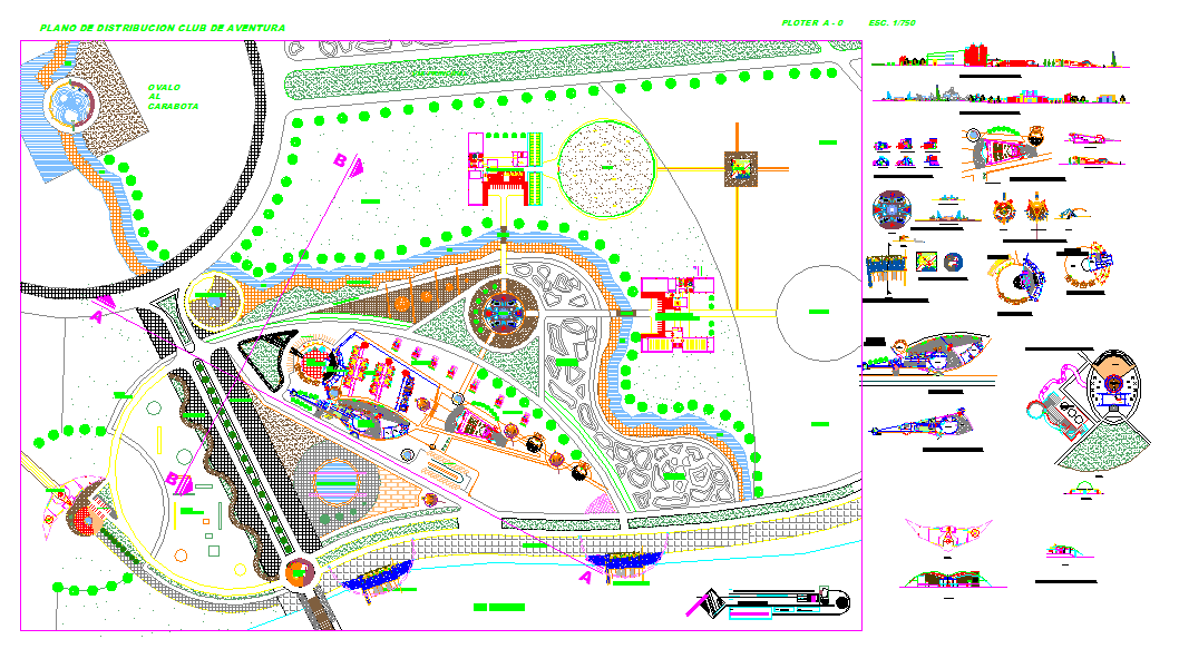 Adventure Club Layout with Bungalows and Auditorium Design DWG