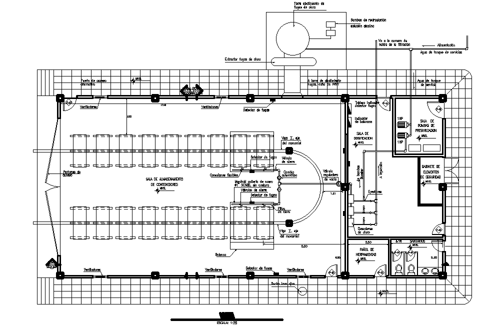 23x10m warehouse plan is given in this Autocad drawing file.Download now.