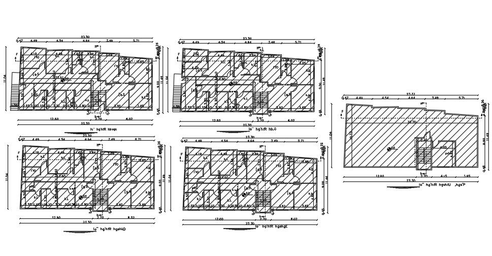 23x11m residential apartment house plan AutoCAD drawing