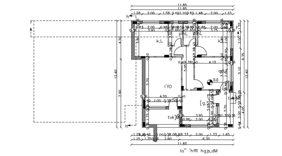 23x12m ground floor house plan AutoCAD drawing