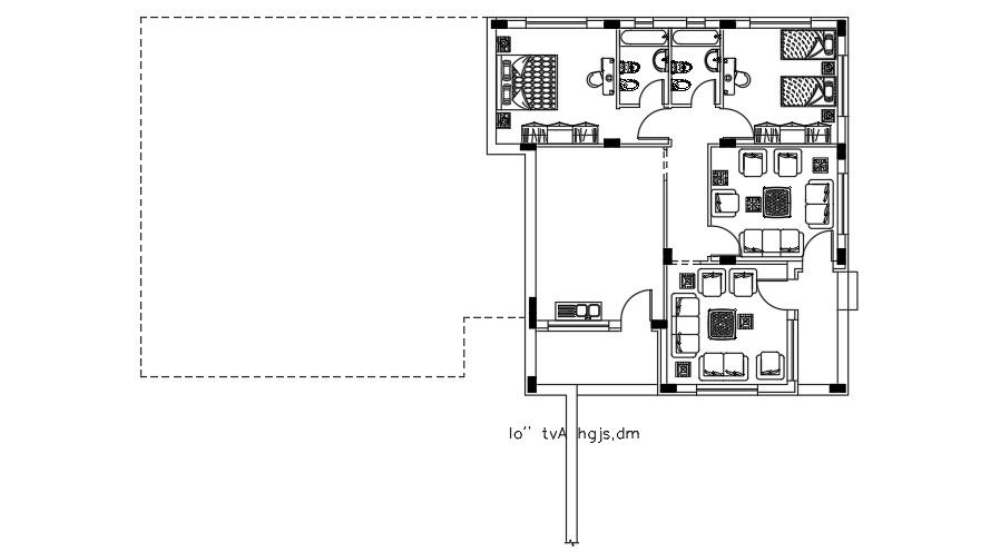Ground Floor Furniture Arrangement in 23x12m AutoCAD Plan