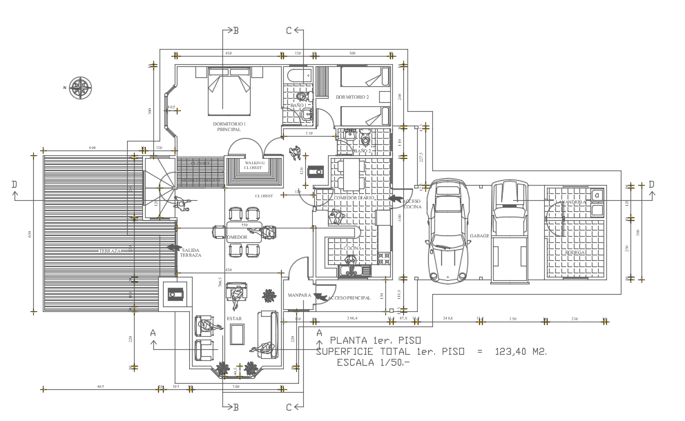 23x12m luxury bungalow house plan with car parking 2d AutoCAD drawing