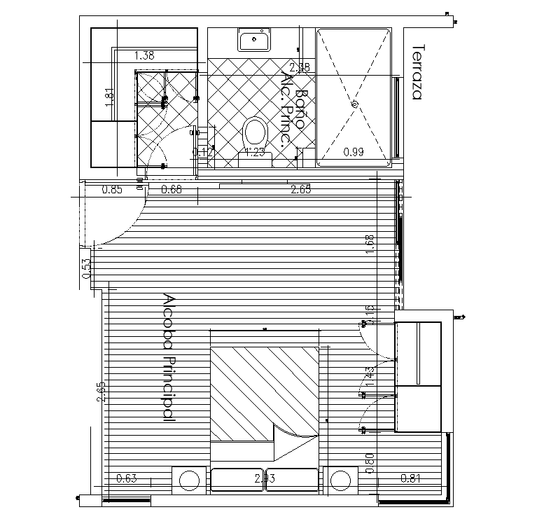 23x13m house plan of right side portion is given in this Autocad drawing file.Download now.