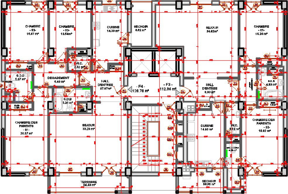 23x15m 7th floor house plan CAD drawing is given in this file
