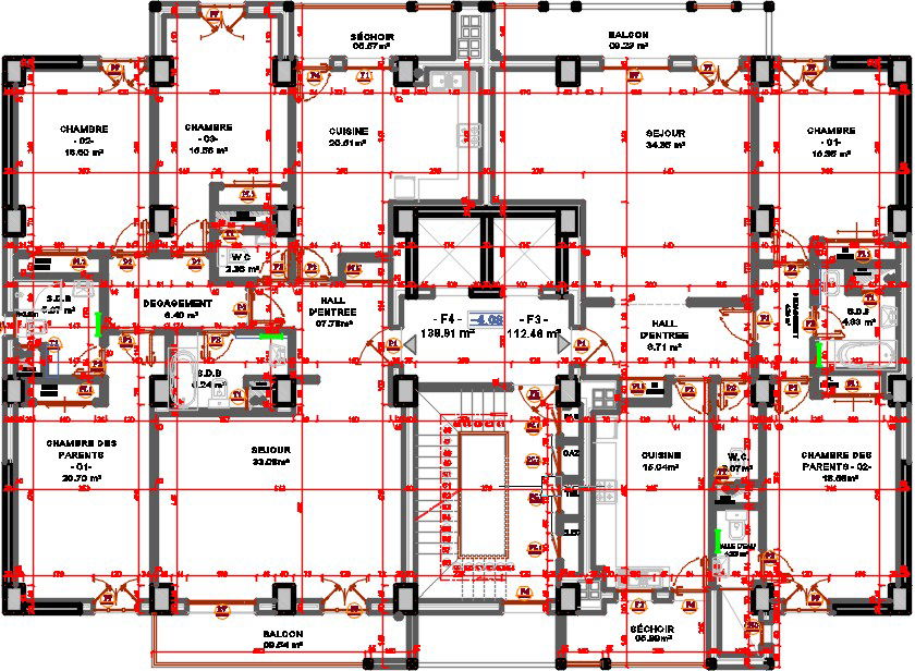 23x15m Block A2 2nd floor apartment plan design