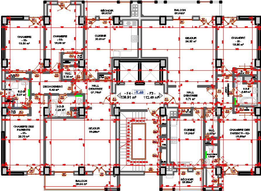 23x15m apartment 7th floor house plan CAD drawing