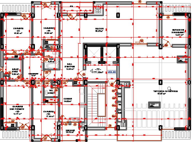 23x15m apartment house plan 2D CAD drawing