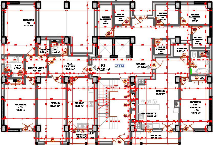 23x15m apartment sixth floor plan CAD drawing is given in this file