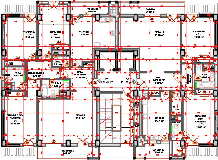 23x15m architecture multistory apartment house plan CAD drawing