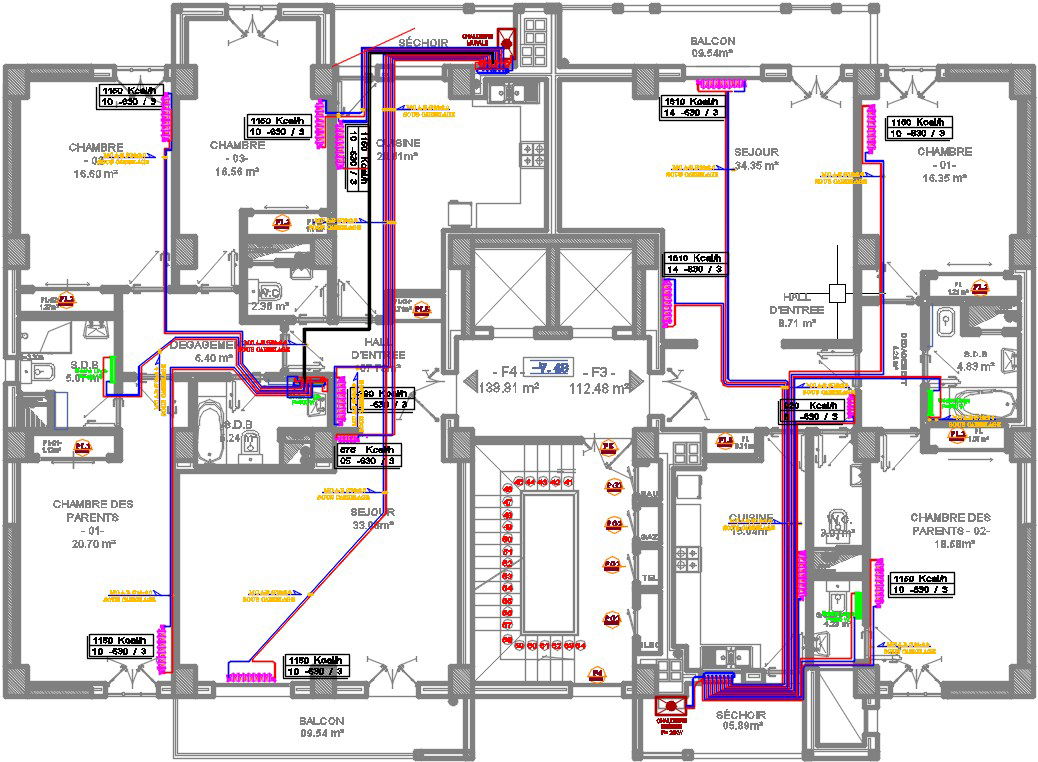 23x15m multistorey apartment 1 to 8th floor electrical radiator fixing drawing