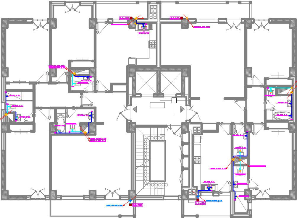 23x15m multistorey apartment 5th floor house plan sanitary line CAD drawing