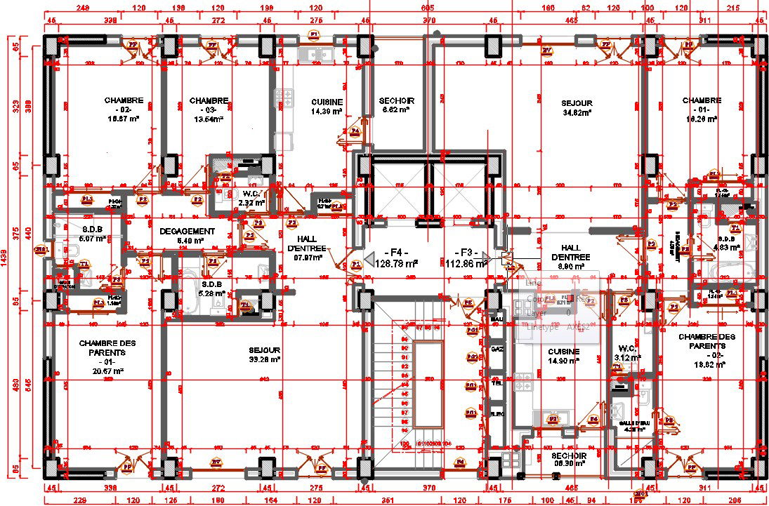 23x15m multistorey apartment 6th floor house plan CAD drawing