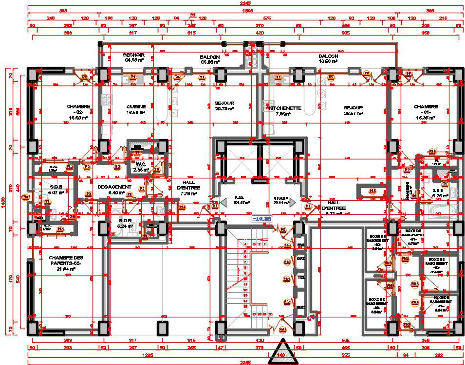 23x15m multistorey apartment eight floor house plan CAD drawing model