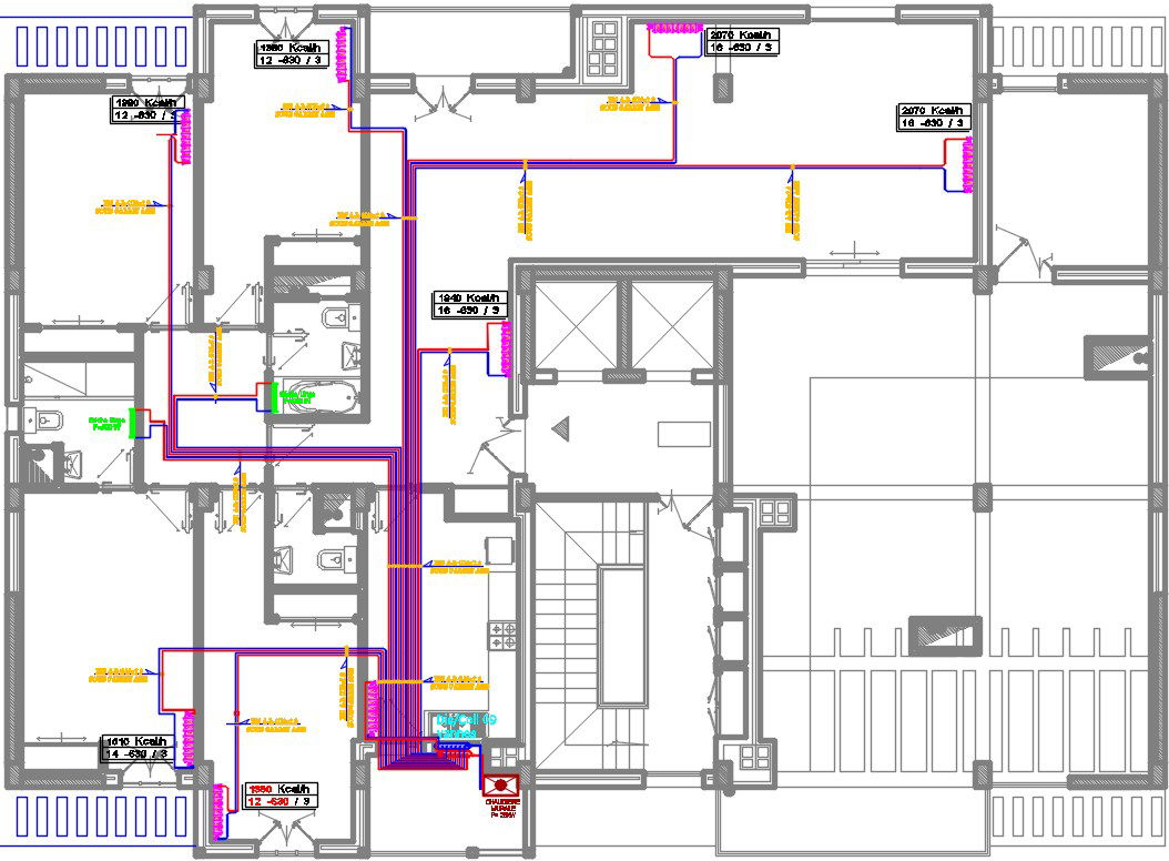 23x15m multistorey apartment home plan electrical heater layout drawing