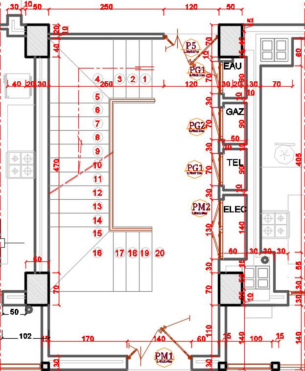 23x15m multistory apartment building staircase plan