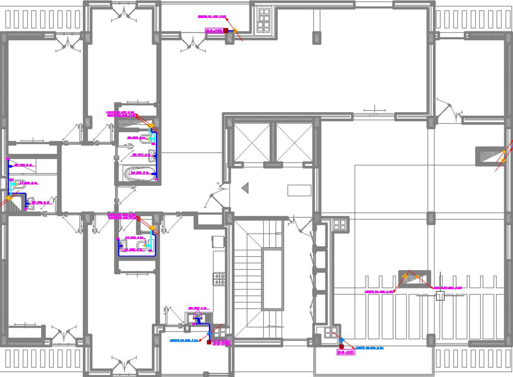 23x15m multistory apartment entrance floor house plan pipeline layout CAD drawing
