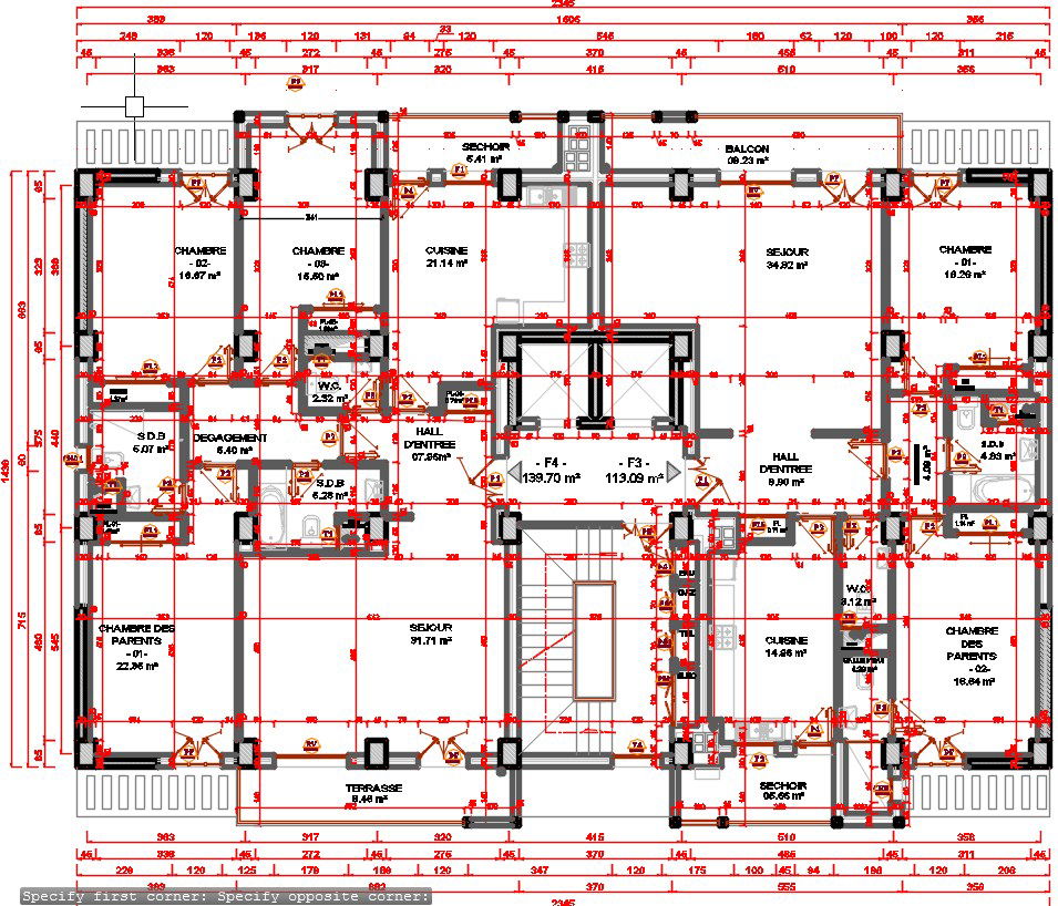 23x15m multistory apartment home design CAD drawing