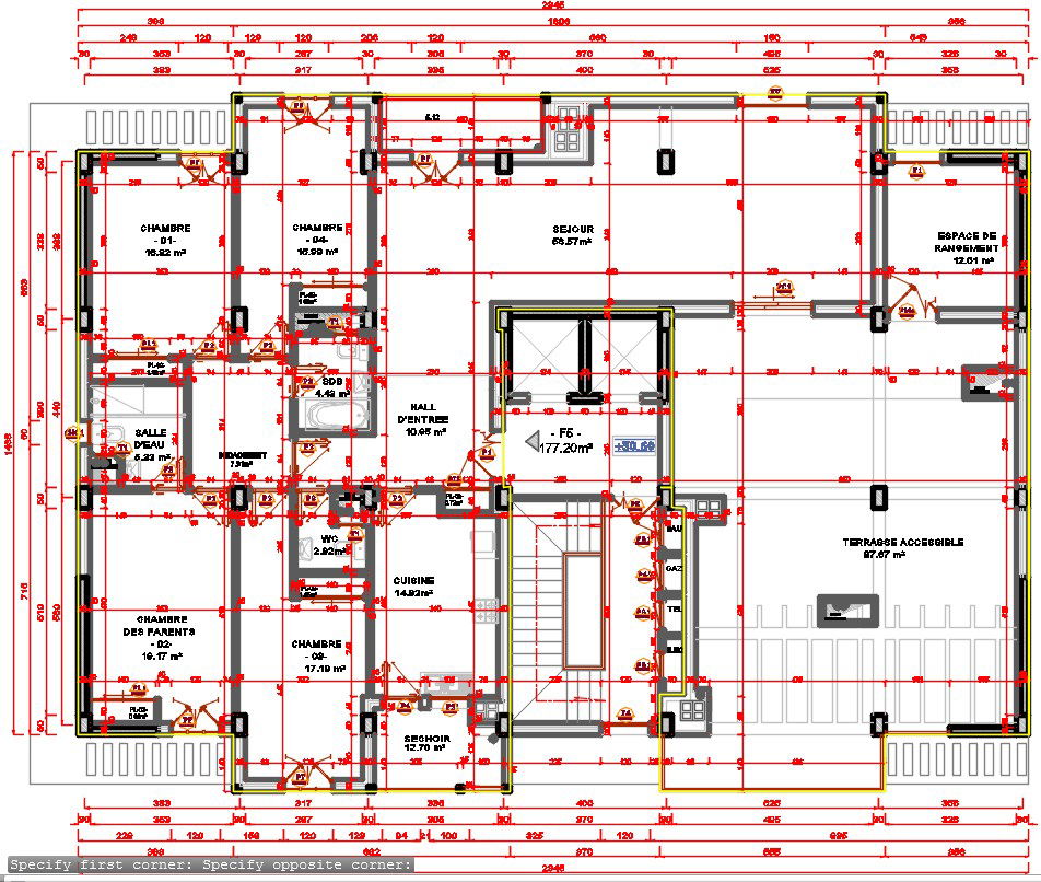 23x15m multistory apartment house floor plan CAD drawing
