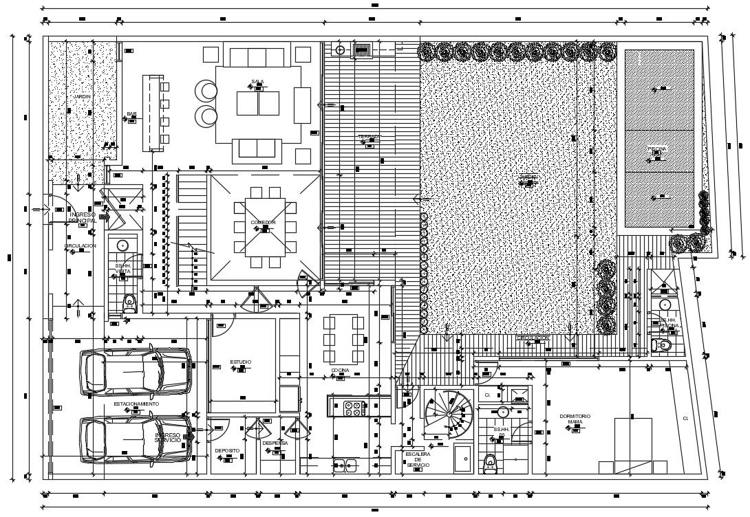 23x16m ground floor house plan is given in this Autocad drawing file. Download now.