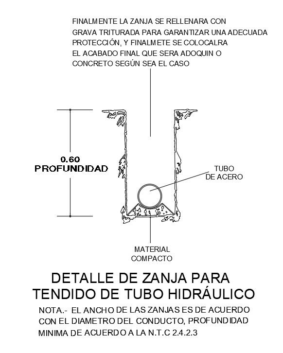 23x22m shopping center of detail of ditch for the laying of the hydraulic tube is given in this AutoCAD model. Download now.