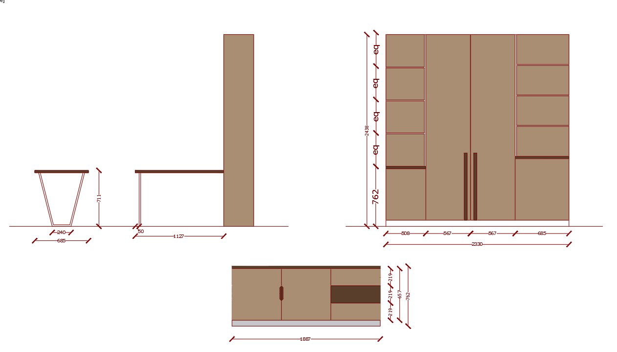 AutoCAD 2.3x2.4 Meter Cabinet Layout and Elevation DWG file