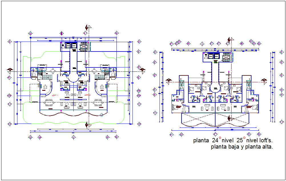 24 and 25 floor plan of high rise building with architectural view dwg file