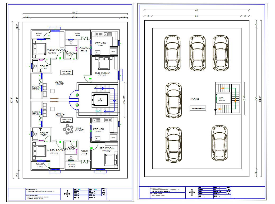 2400 SQFT 2 BHK House Apartment Layout With Furniture CAD Drawing DWG File