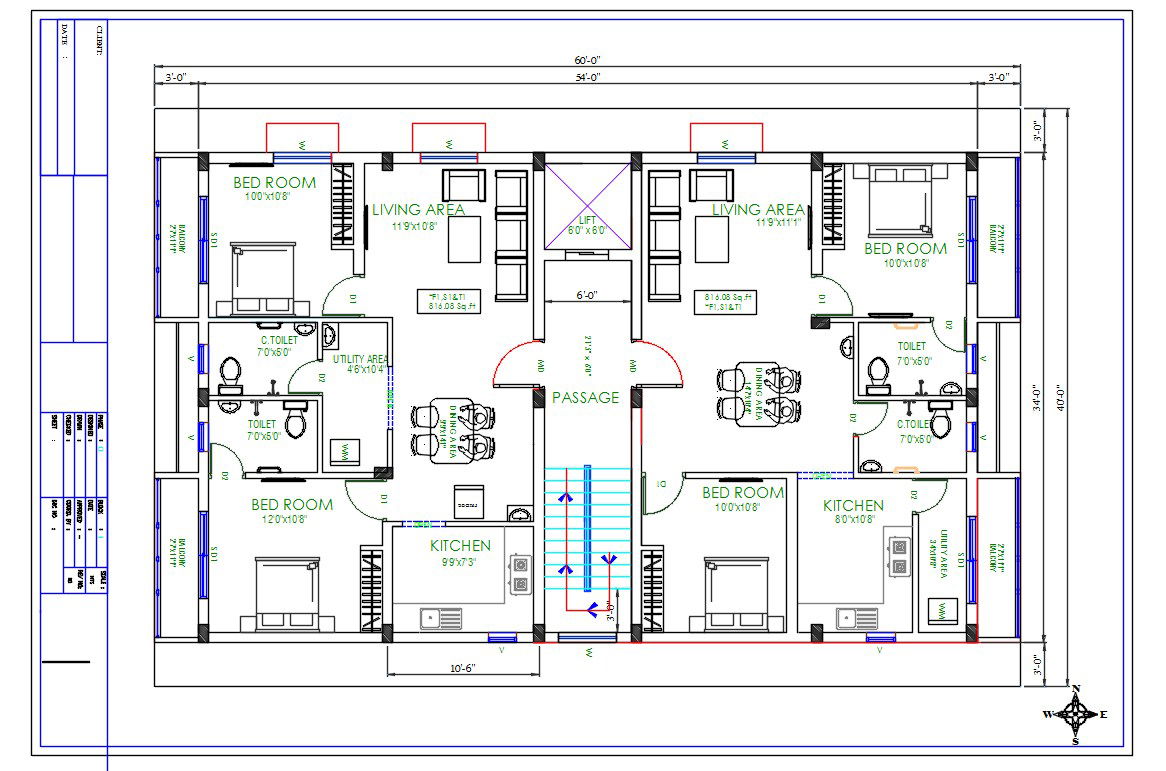 2 BHK Apartment Plan AutoCAD DWG File 2400 Sq Ft CAD Drawing Layout
