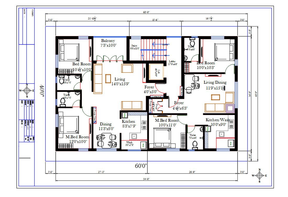 2400 Square Feet Apartment House Furniture Layout Plan Drawing DWG File