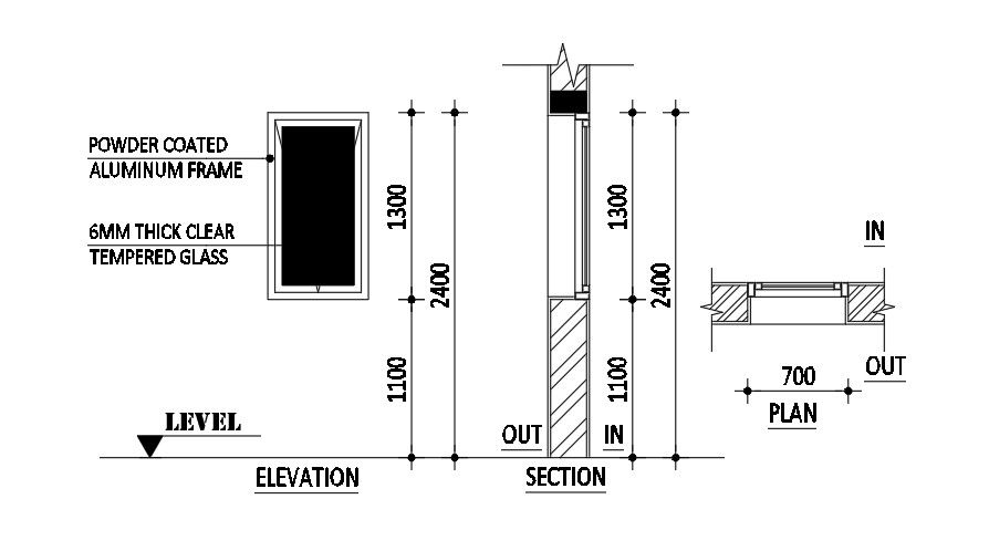 2400mm height of the door elevation and section views