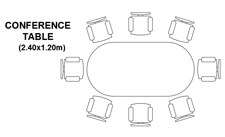 2400x1200mm Conference Table 2D AutoCAD Plan DWG format