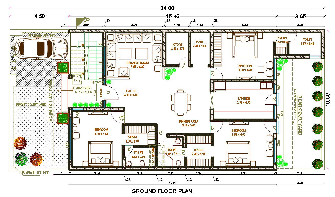 240 Square Meter House Plan With Interior Layout Drawing DWG File