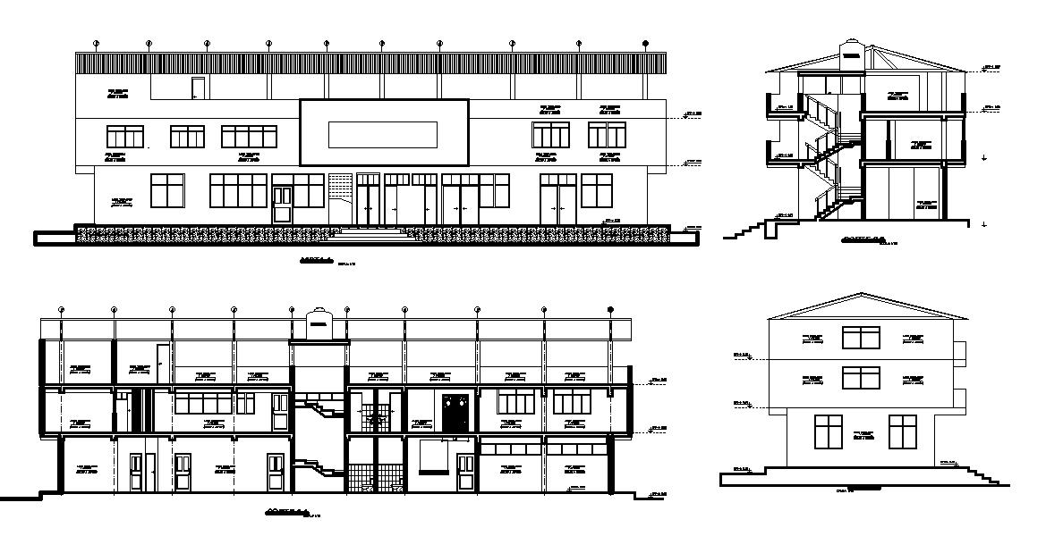 240 Square Meter Office Building Sectional Elevation Design DWG File