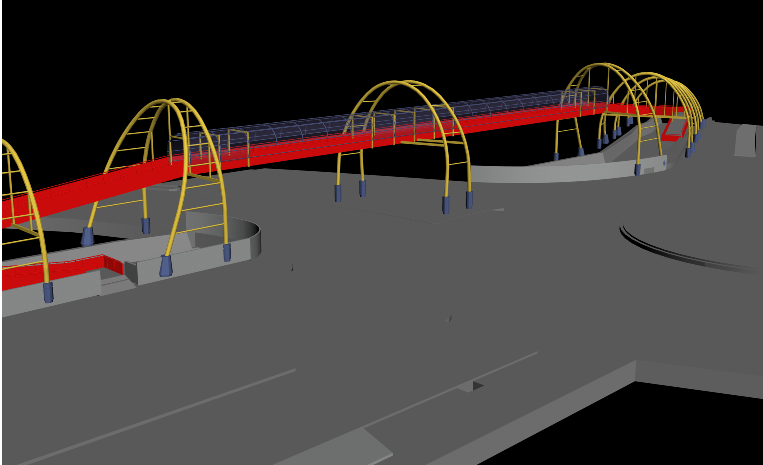 3D Foot Bridge AutoCAD DWG Design with Rendered Structure Layout