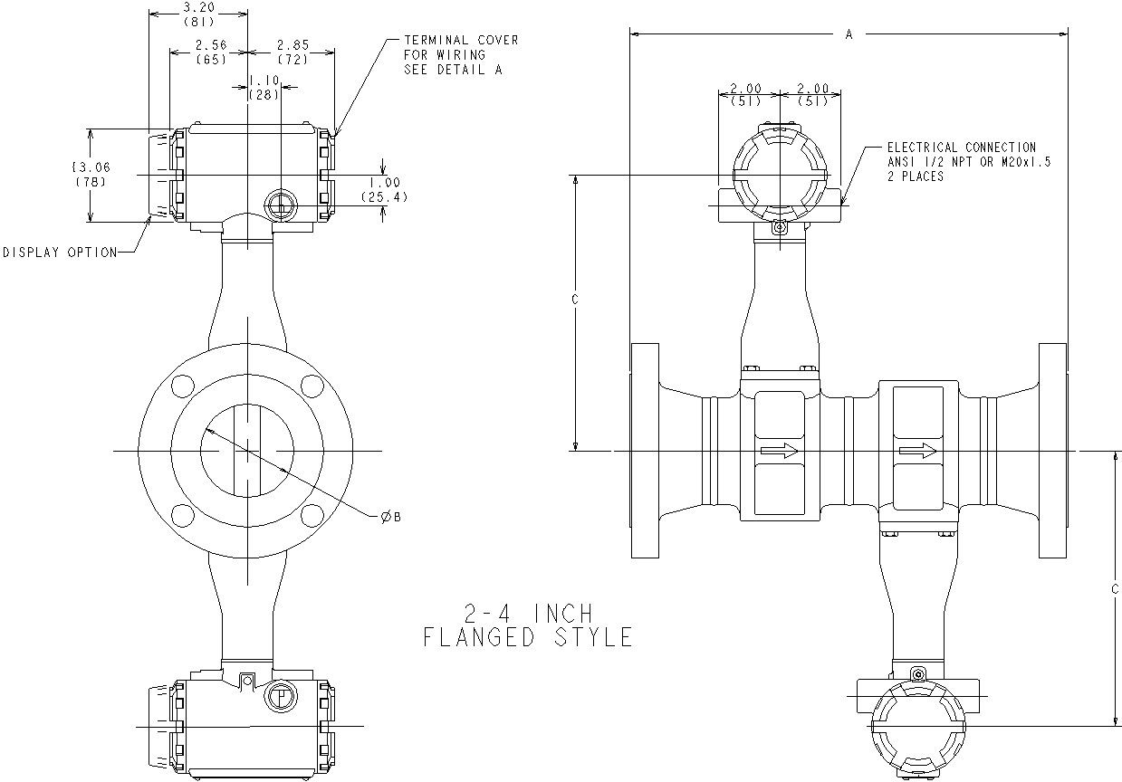 2-4 Inch Flanged Style Vortex Dual Flow meter.