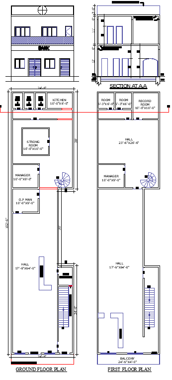 24x102 Bank Floor Plan DWG with Hall and Manager Room