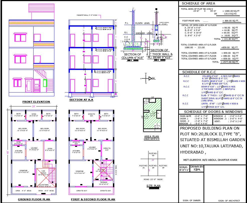 Duplex Design 24x45 Feet with Two Drawing Rooms and Balcony