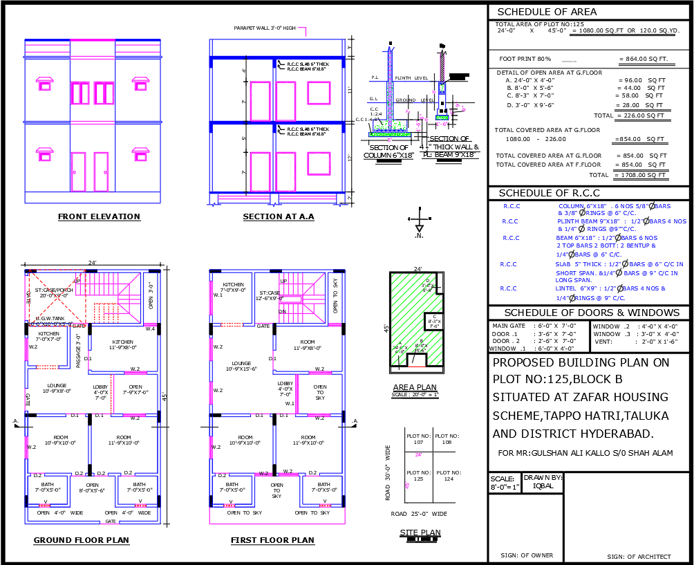 24x45 Duplex House Plan with Five Bedrooms and Balcony
