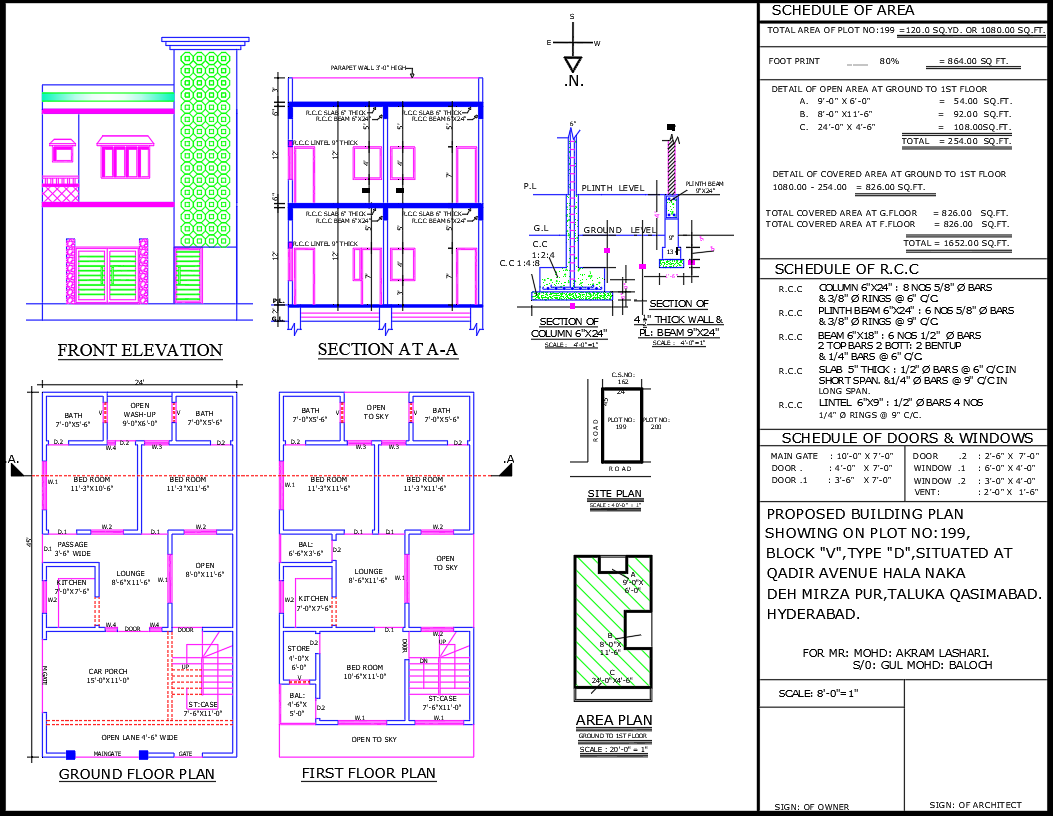 24x45 Two Storey House Plan with 5 Bedrooms and Car Porch