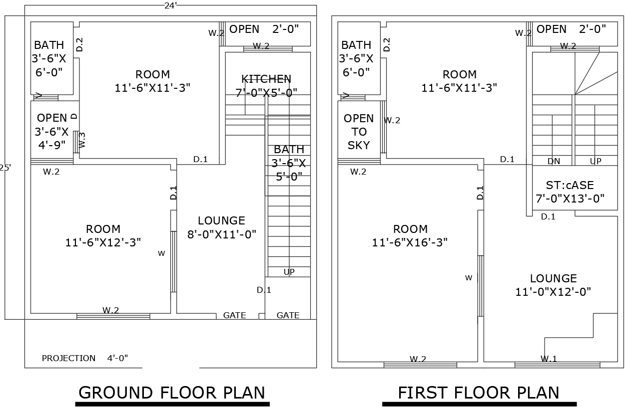 24ftx25ft 4BHK House Plan with Ground and First Floor